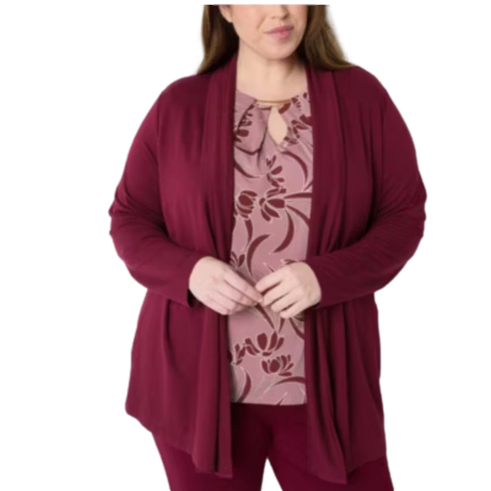 Liz Claiborne open front long cardigan burgundy sweater size L GUC…